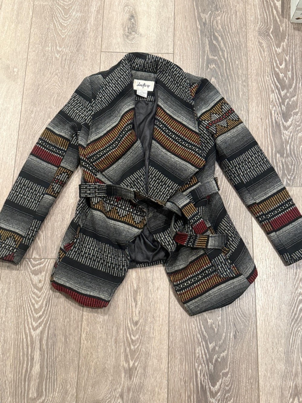 Daytrip Multicolor Striped Belted Blazer with Black Base